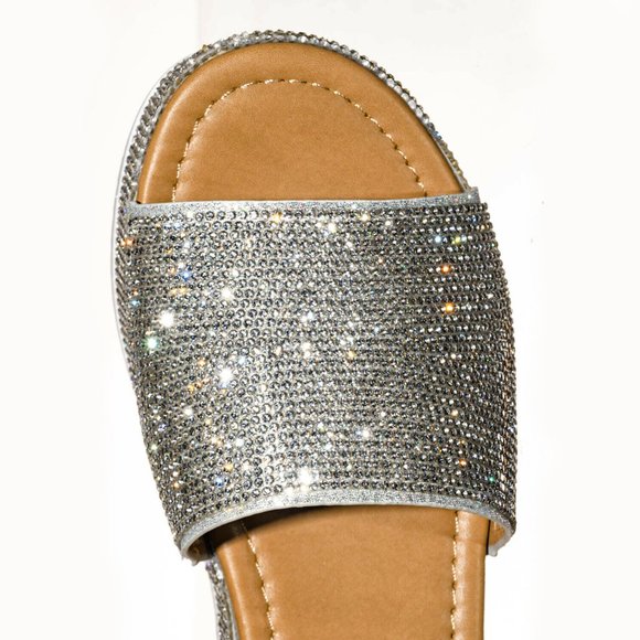 NEW Diamante Rhinestone Glitter Ankle Strap Platform Wedge Heel Sandals Open Toe - Picture 10 of 10